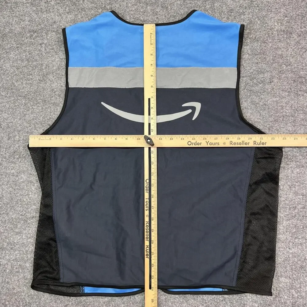 Amazon Flex Vest M/L Blue Black Reflective Zip Front Uniform Workwear Luly Yang